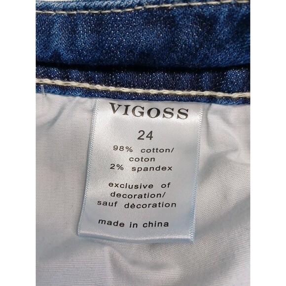 Vigoss Jean Denim Shorts Blue Flap Pockets Womens Raw Hem Embroidery Sz 24 - Picture 7 of 9
